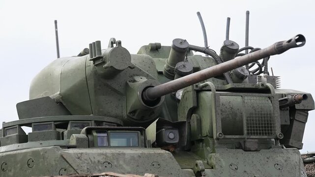 A close shot of modern Russian military hardware. This is the Bakhcha-U turret of a BMD-4M infantry fighting vehicle, a key asset of Russia's invasion forces in Ukraine.