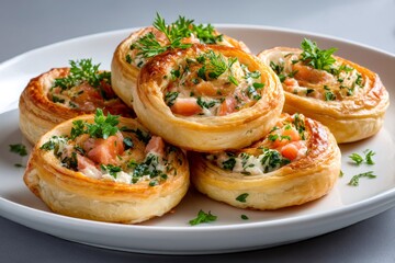 Delicious Puff Pastry Pinwheels with Smoked Salmon, Cream Cheese and Parsley Filling