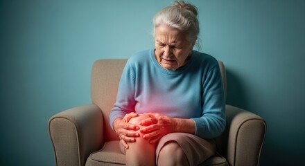Elderly Woman Suffering from Knee Pain, Arthritis, or Joint Discomfort While Sitting