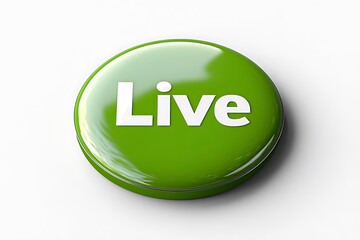 Live button mockup with glossy green circular design and white text

