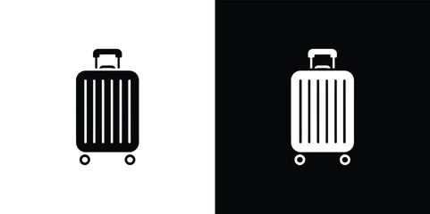 Isolated Luggage Bag With Handle and Wheels, Transportation Suitcase in Black, White