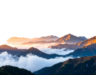 Misty Mountain Sunrise with Golden Light, Transparent Background PNG