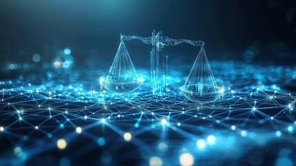 Digital scales of justice concept, balanced,  justice,  technology,  law,  future,  digital,  network, 