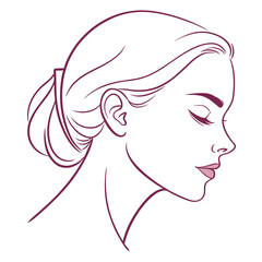 Fototapeta premium Elegant profile illustration of a woman with updo hair and closed eyes depicting beauty and serenity with minimalism.