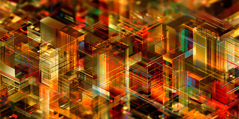 Vibrant abstract geometric pattern with warm colors and light effects