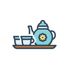 Color illustration icon for tea set