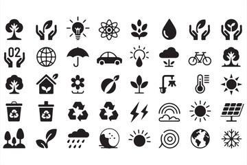Eco-Friendly Icons Representing Recycling, Energy, and Nature
