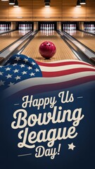 Celebrate friendship and competition with joy on US Bowling League Day featuring vibrant graphics and a striking bowling ball ready to roll