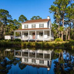 Obraz premium Historic house by a pond
