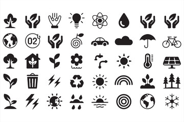 Set of Renewable Energy, Recycling, and Eco-Friendly Symbols