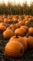 Pumpkins Growing in a Field Ready for Harvest