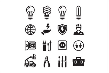 Set of Electrical Lighting, Power, and Energy Connection Icons