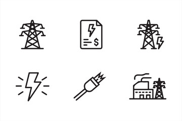 Electricity, Power, and Utility Icons for Energy Infrastructure