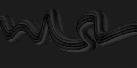 Abstract wave-like form composed of smooth, layered ribbons in varying shades of black and dark gray, giving the illusion of light and shadow playing across the surface.