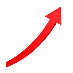 Red arrow pointing up, a 3D isolated symbol of business success and market growth