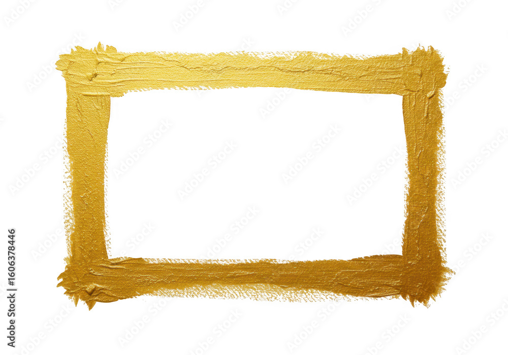 Poster a golden rectangular frame with a textured brushstroke effect, isolated on a transparent background