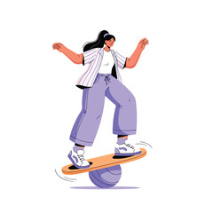 Vector illustration of a casual young woman balancing life concept.