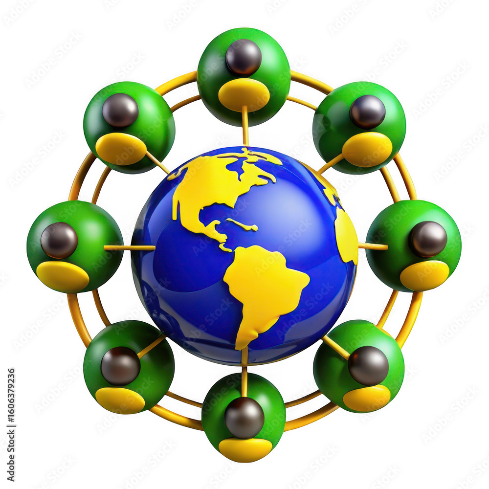 Aufkleber 3d global network connection with earth and spheres isolated on transparent background
