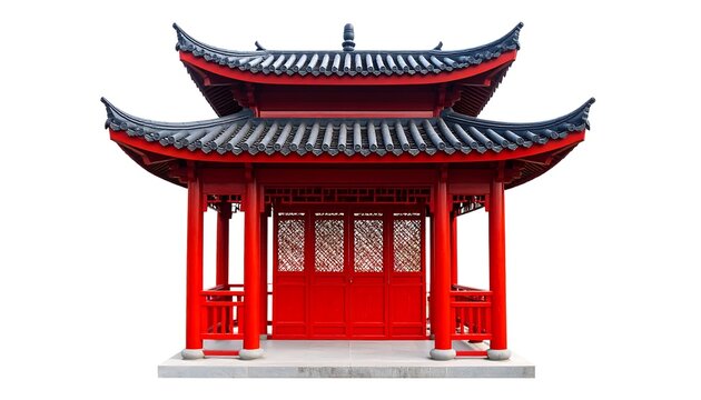 Red Chinese Pagoda on White Background