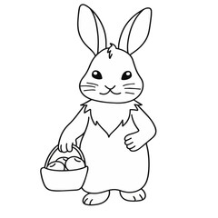 Vector black and white rabbit is isolated on the white background. Flat Cartoon Style. Cute Rabbit Cartoon Icon