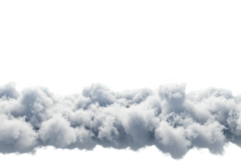 A realistic depiction of fluffy white clouds forming a horizontal band against a clean transparent background