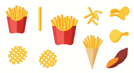 French Fries Set Cartoon Vector Fast Food.