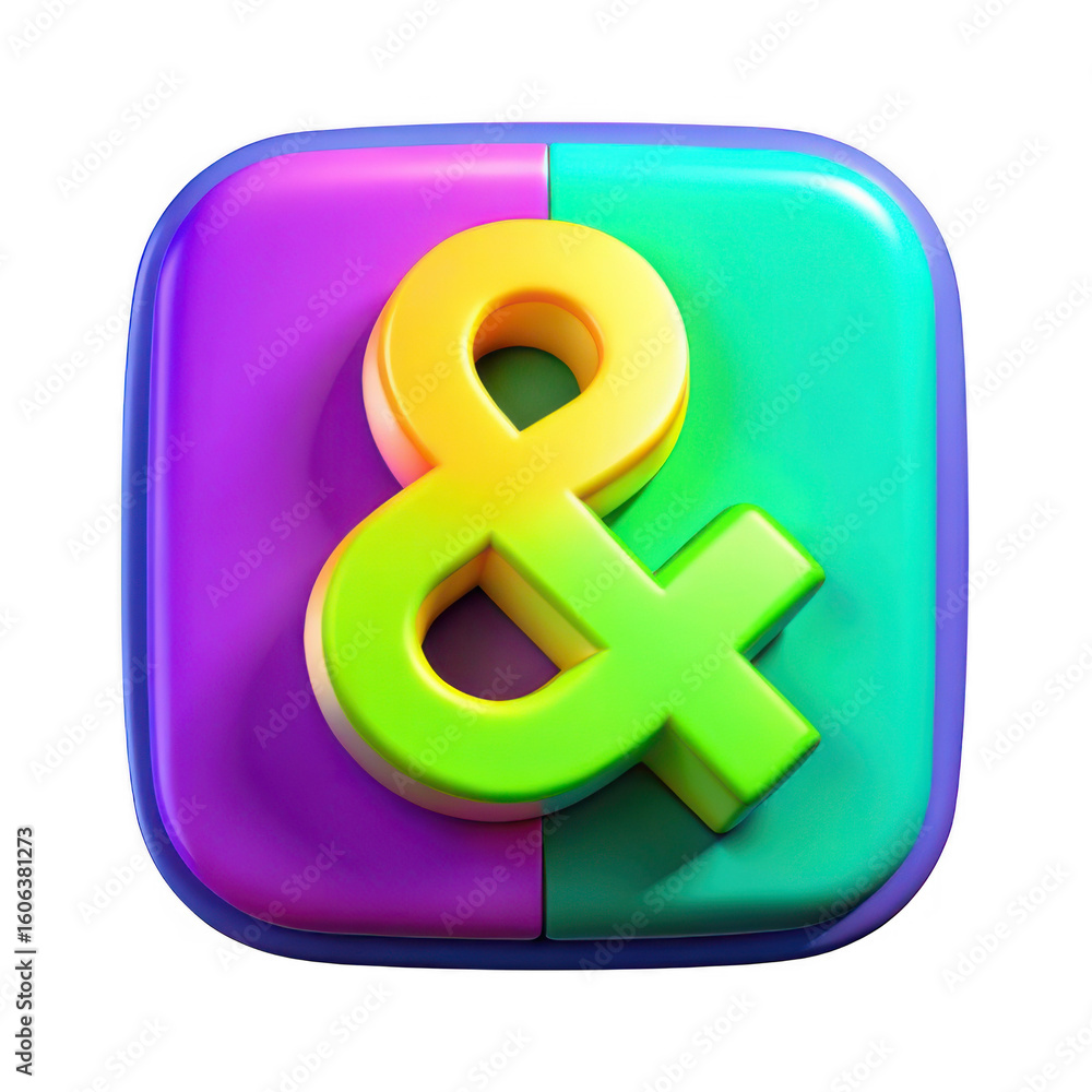 Poster 3d ampersand symbol on split color background isolated on transparent background