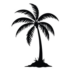 Obraz premium Black silhouette of a palm tree with a simple, elegant style. Tropical plant design for logo, graphic art, or illustration.