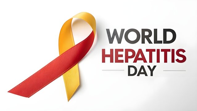 World hepatitis day awareness ribbon with text on a white background