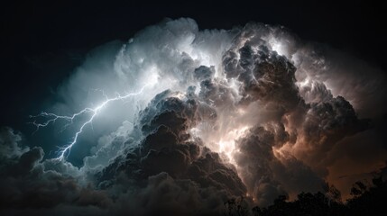 Captivating Image of a Massive Lightning Bolt Striking Through Thick Dark Clouds During a Thunderstorm