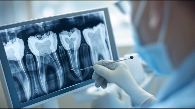 男性の歯科医師が歯のレントゲンを使用するリアルなシーン	

