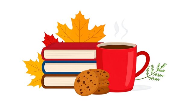 Autumnal books, coffee, and cookies