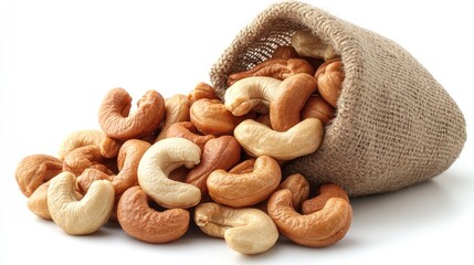 Fototapeta premium Cashews spilling from burlap bag