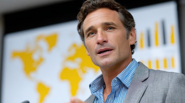 eco-conscious business practices, corporate executive showcases plastic waste stats on large screen in boardroom, with professional conference lighting for corporate sustainability campaign materials