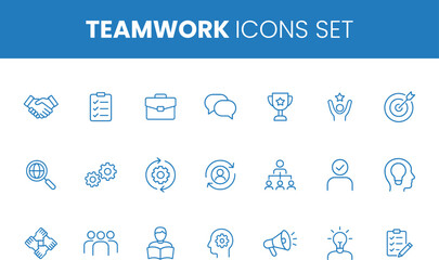 Teamwork and Business Collaboration Line Icons Set