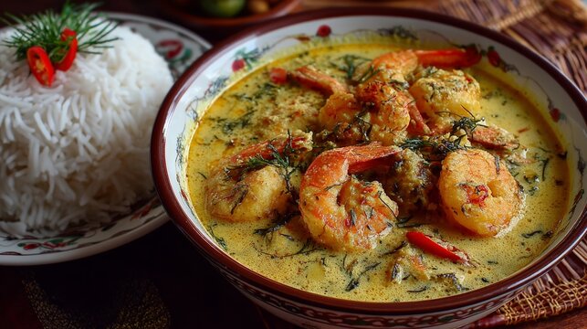 Delicious chingri malai curry with prawns in coconut sauce perfect for exotic dining.