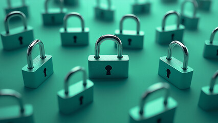 An image of multiple padlocks lined up, images that evoke crime prevention, cybersecurity, hacking, etc.