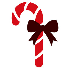 Silhouette of a candy cane with a bow isolated on white background