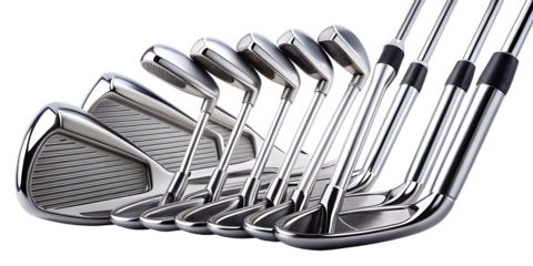 a collection of golf club iron set professional isolated on white background PNG , AI GENERATED