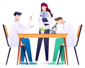 Medical Student researching with Doctor