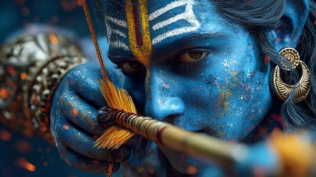 Lord rama hindu god with bow and arrow hinduism indian culture mythology divine power spiritual deity archer avatar