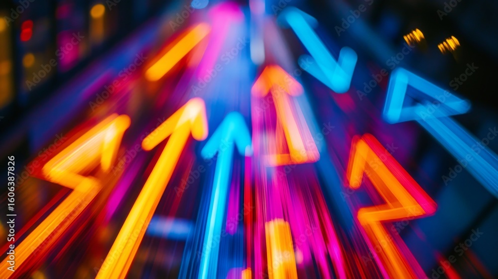 Sticker dynamic and colorful arrows in motion create a sense of direction and energy. bright neon lights ill