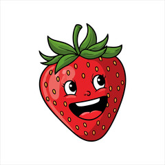 Obraz premium Art & IllustrationVector illustration of a cute strawberry with a happy facial expression in a simple flat style.