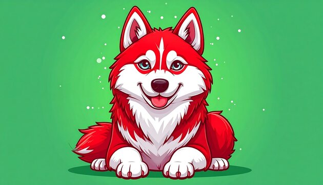 Cute red husky puppy on green - Powered by Adobe