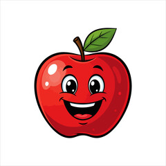 Vector illustration of a cute apple with a happy facial expression in a simple flat style