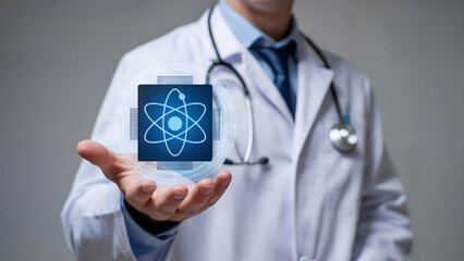 Doctor showcases innovative atom technology in futuristic presentation