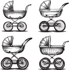 Hand drawn style Baby Carrier silhouette set isolated on transparent background