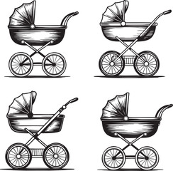 Hand drawn style Baby Carrier silhouette set isolated on transparent background