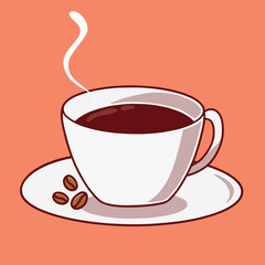 Cartoon coffee cup with beans illustration is isolated on the background