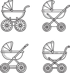 Hand drawn style Baby Carrier silhouette set isolated on transparent background